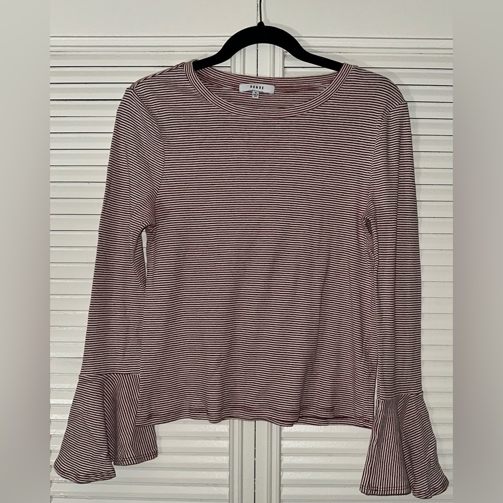 Anthropologie Ro & De Striped Bell Sleeve‎ Knit Top Size M - Picture 2 of 10